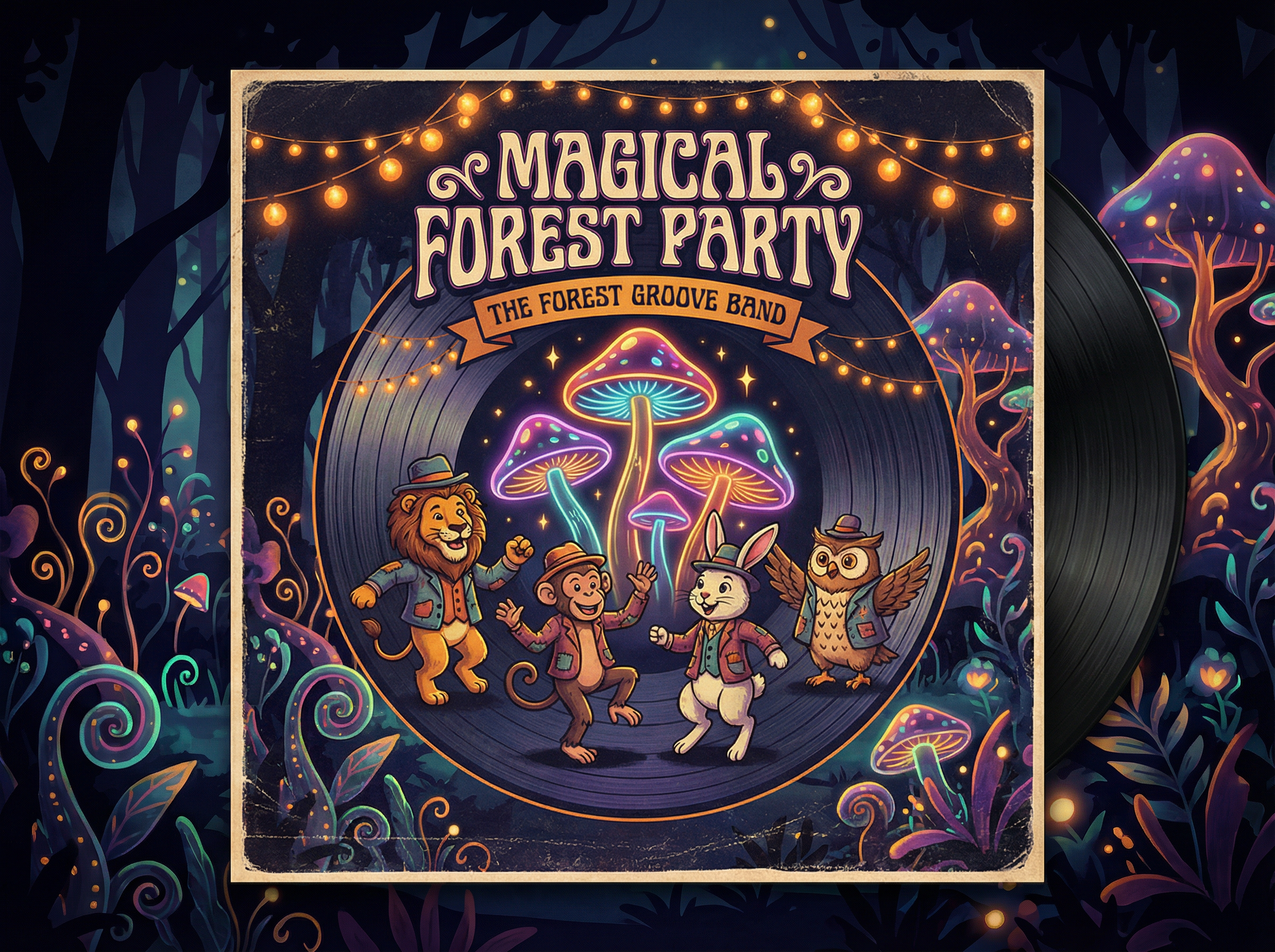 芝麻开门 - 森林舞会游戏的唱片封面风格海报